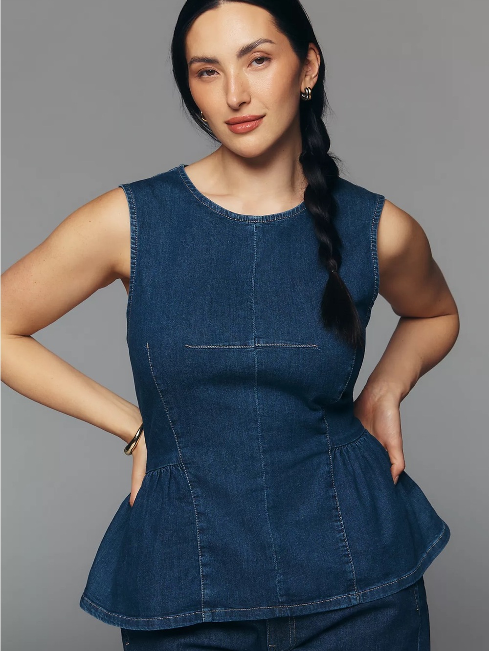 Anthropologie Maeve Size 3X Plus Denim Peplum Sleeveless Top